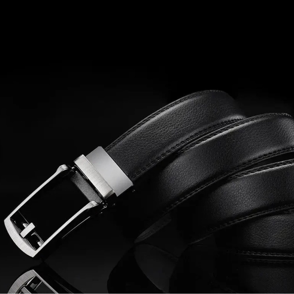 Elegant Black Leather Belt with Silver Buckle